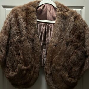 Vintage Real Mink Fur Shaw – Luxurious  Brown Cape Shawl